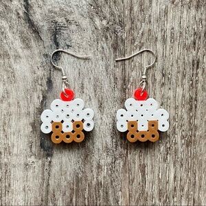 Cupcake earrings white handmade jewelry handmade with perler beads
